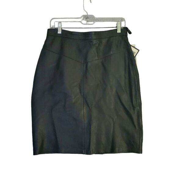 NWT Vintage OUTERBOUND by HMS. Black Leather Pencil Skirt With Split 13/14 - Picture 2 of 11